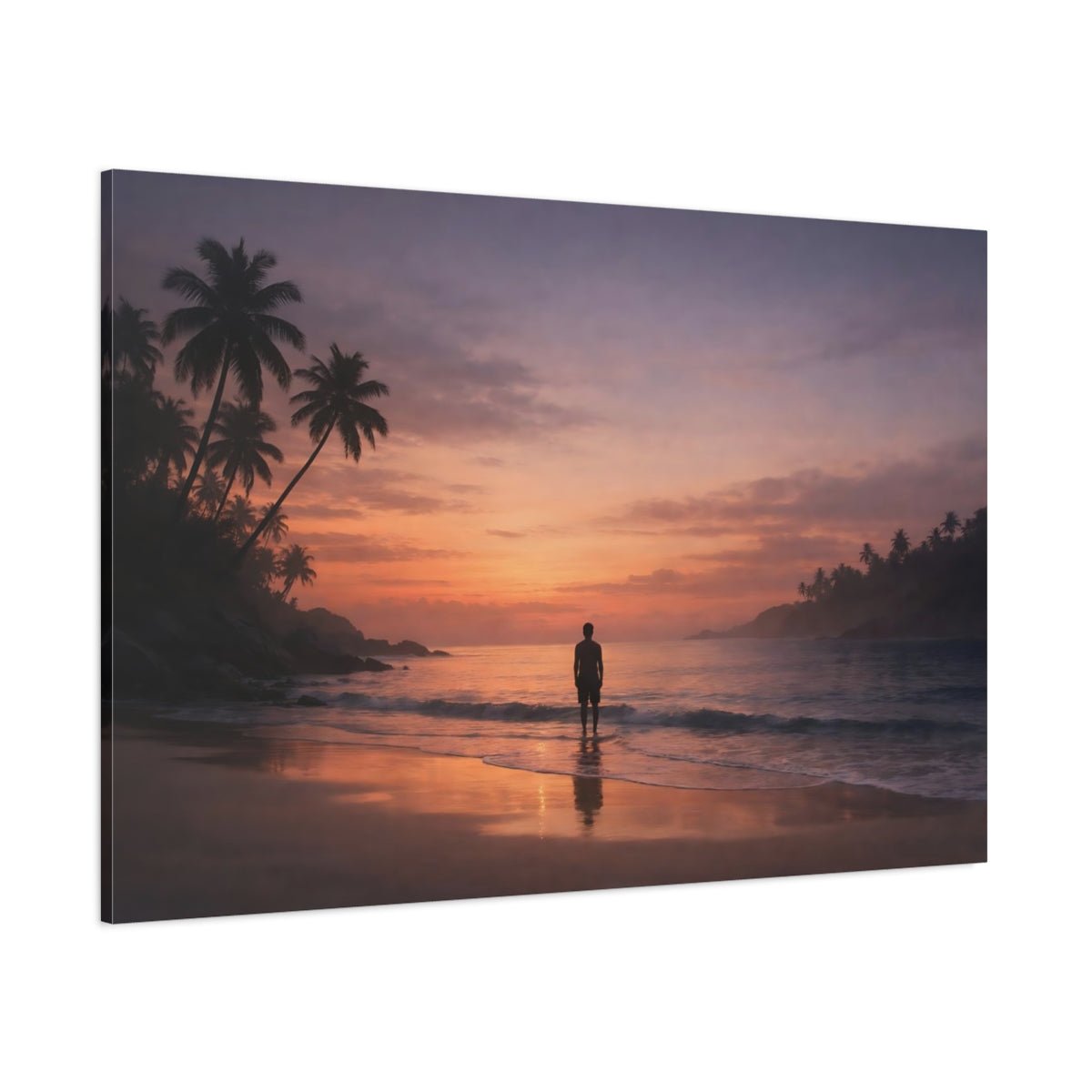 Moody Tropical Beach Sunset Nature - Canvas Wall Art Print - YesArtYes