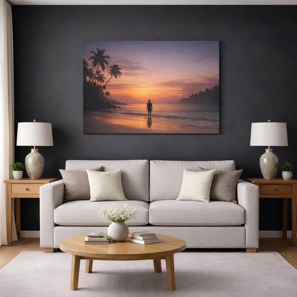 Moody Tropical Beach Sunset Nature - Canvas Wall Art Print - YesArtYes