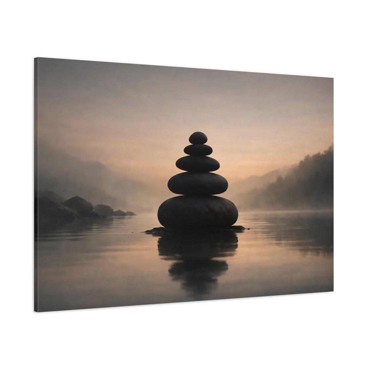 Moody Zen Stone Balance Stacked Stones Nature - Canvas Wall Art Print - YesArtYes