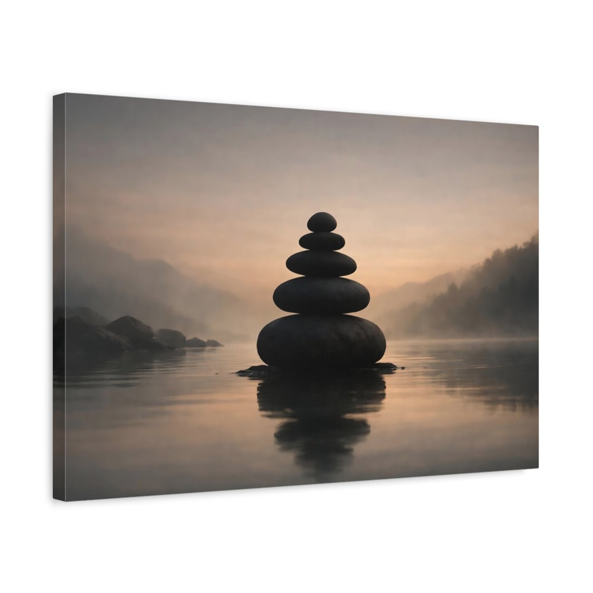Moody Zen Stone Balance Stacked Stones Nature - Canvas Wall Art Print - YesArtYes