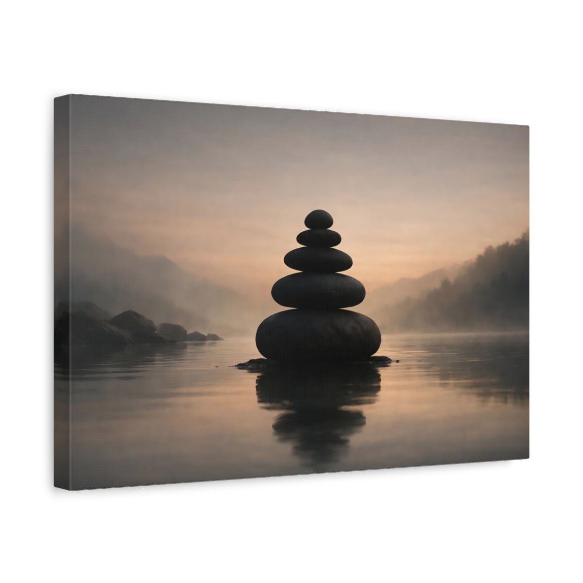 Moody Zen Stone Balance Stacked Stones Nature - Canvas Wall Art Print - YesArtYes