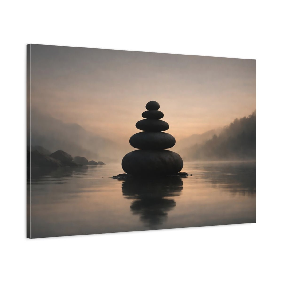 Moody Zen Stone Balance Stacked Stones Nature - Canvas Wall Art Print - YesArtYes
