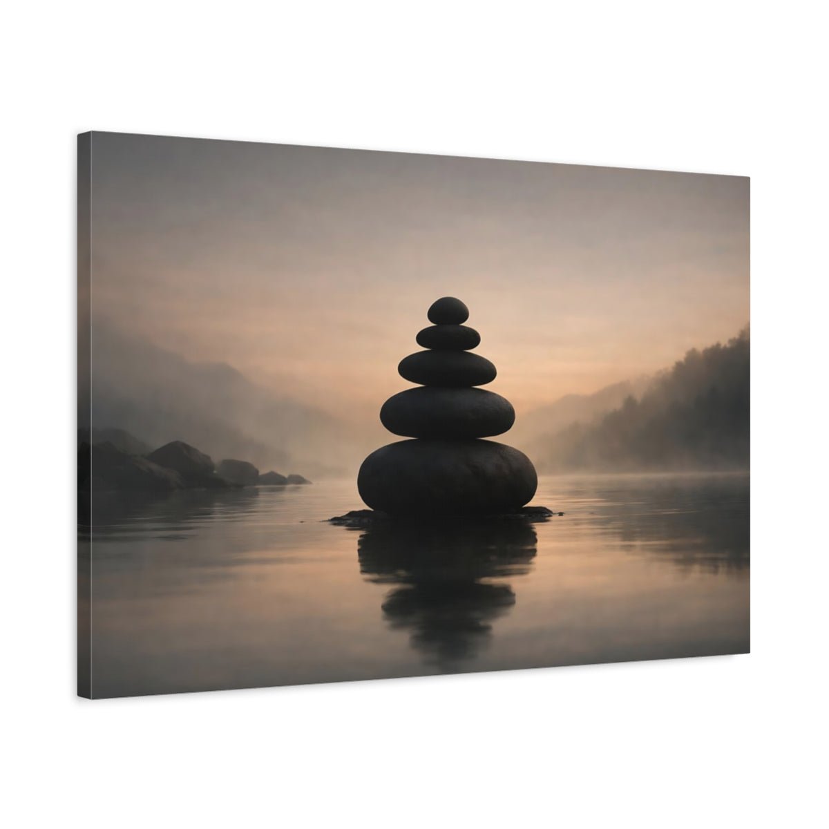 Moody Zen Stone Balance Stacked Stones Nature - Canvas Wall Art Print - YesArtYes