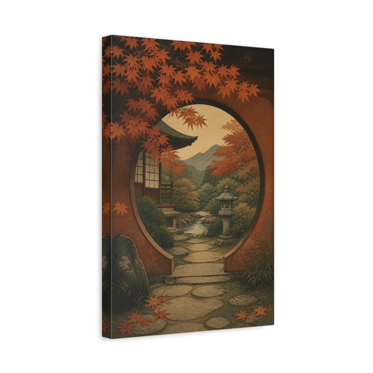 Side Mockup 4. Moon Gate Autumn Garden View shown as canvas print