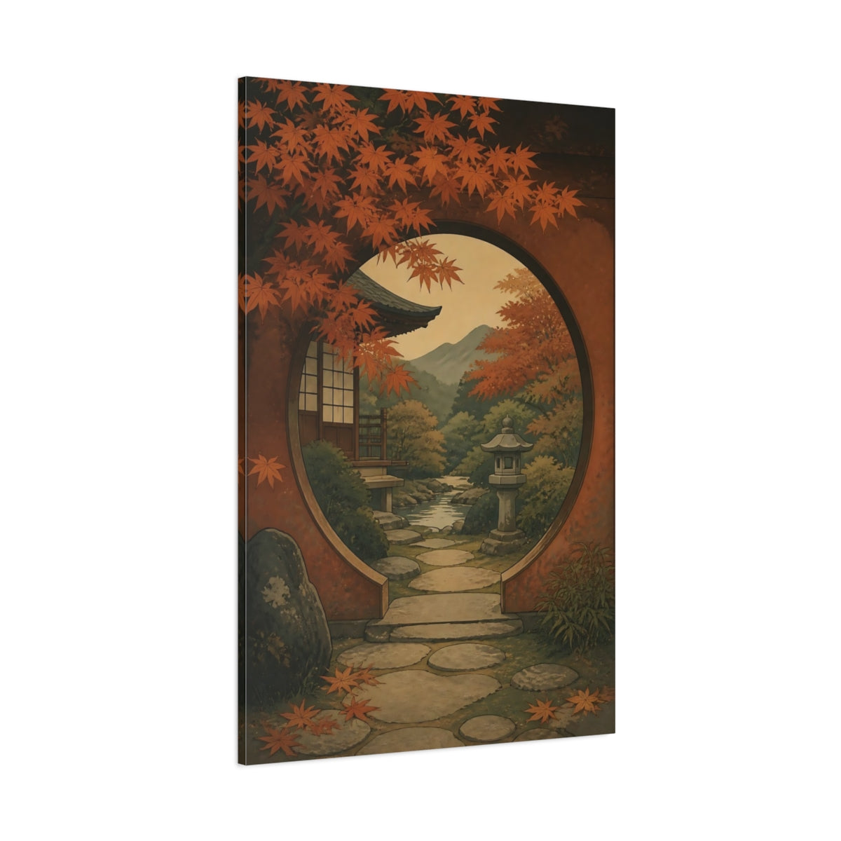 Side Mockup 1. Moon Gate Autumn Garden View shown as canvas print
