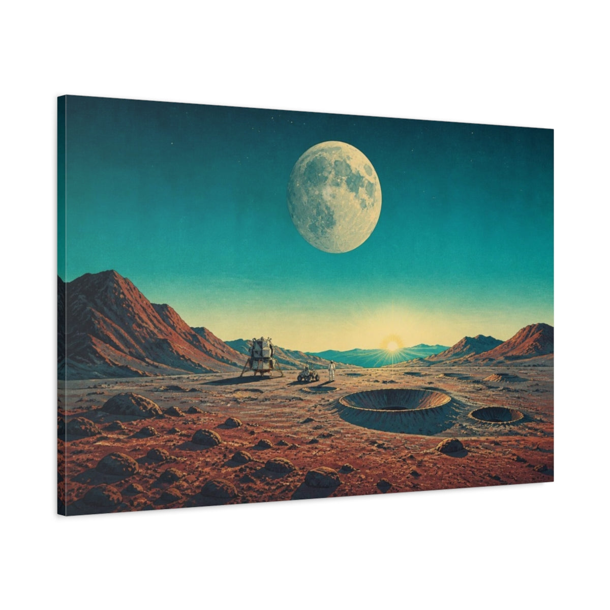 Main Mockup. Moon Moonrise Astronaut Lunar Module Craters shown as canvas print