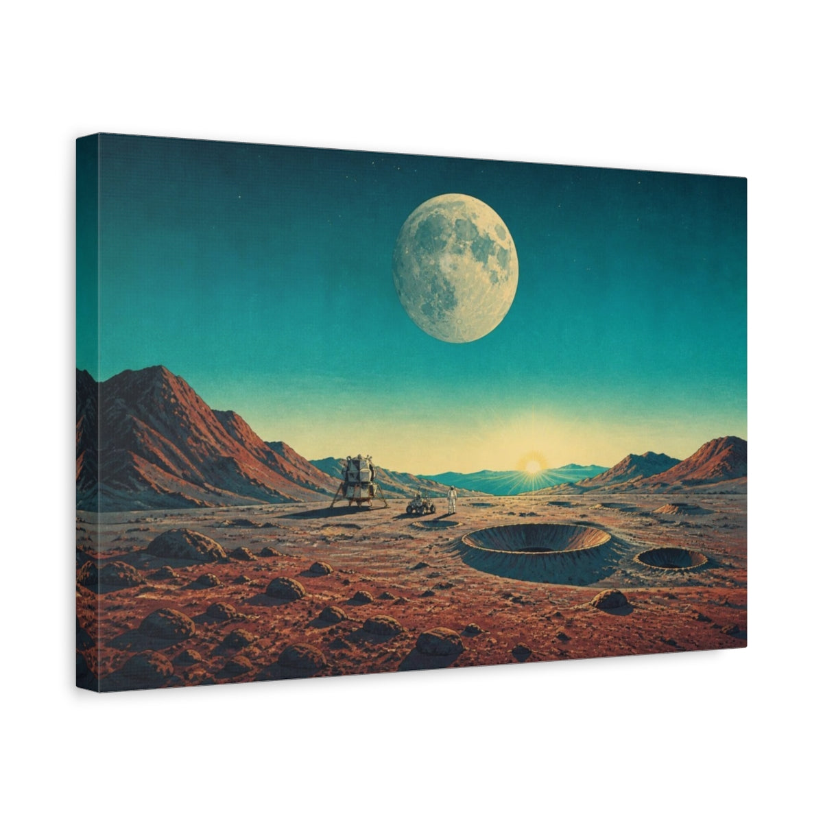 Side Mockup 4. Moon Moonrise Astronaut Lunar Module Craters shown as canvas print