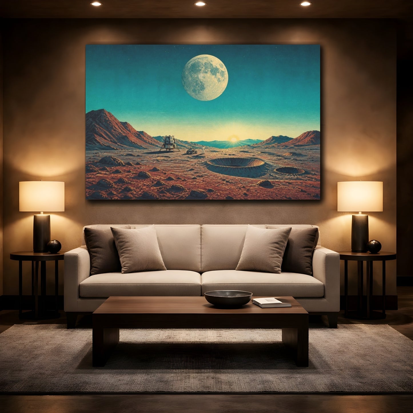 Mockup 2. Moon Moonrise Astronaut Lunar Module Craters shown as canvas print