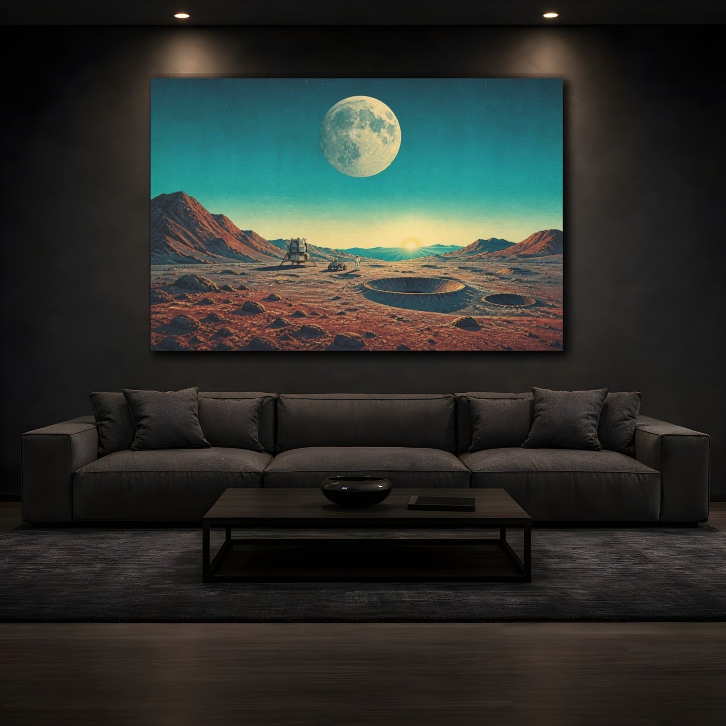 Mockup 3. Moon Moonrise Astronaut Lunar Module Craters shown as canvas print