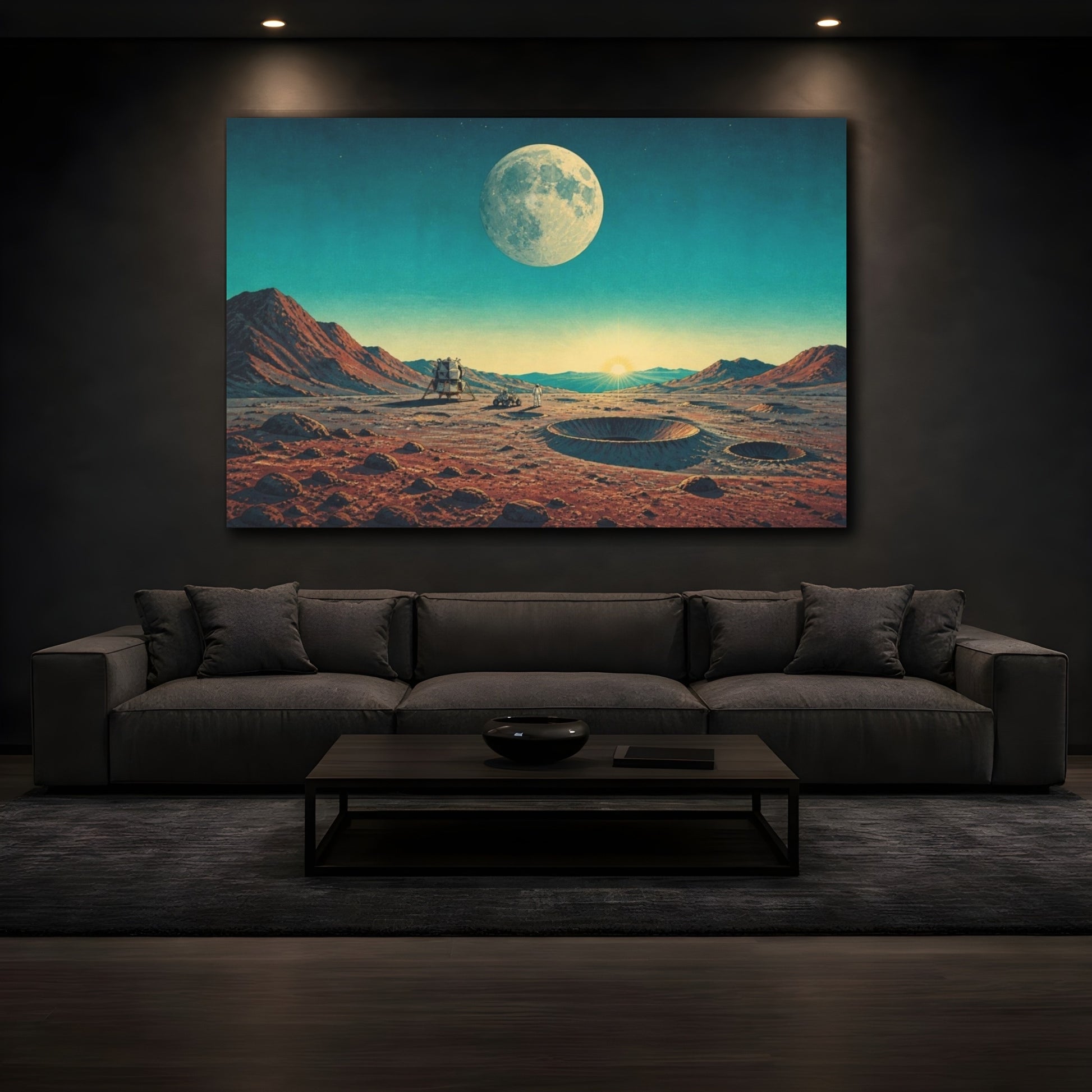 Mockup 3. Moon Moonrise Astronaut Lunar Module Craters shown as canvas print