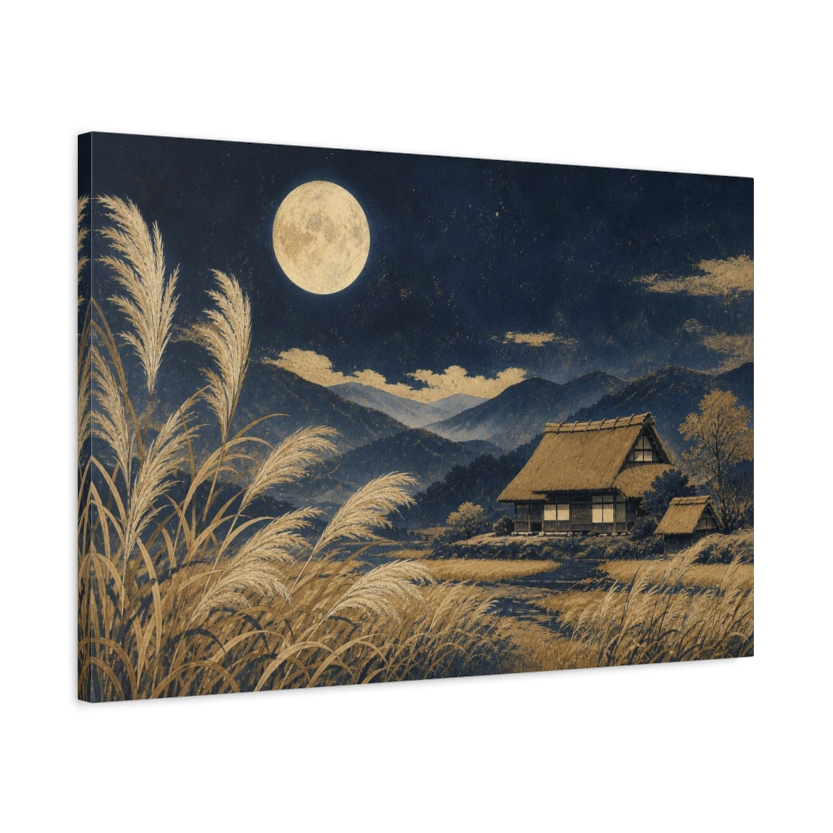 Side Mockup 2. Moon Over Pampas Farmhouse shown as canvas print