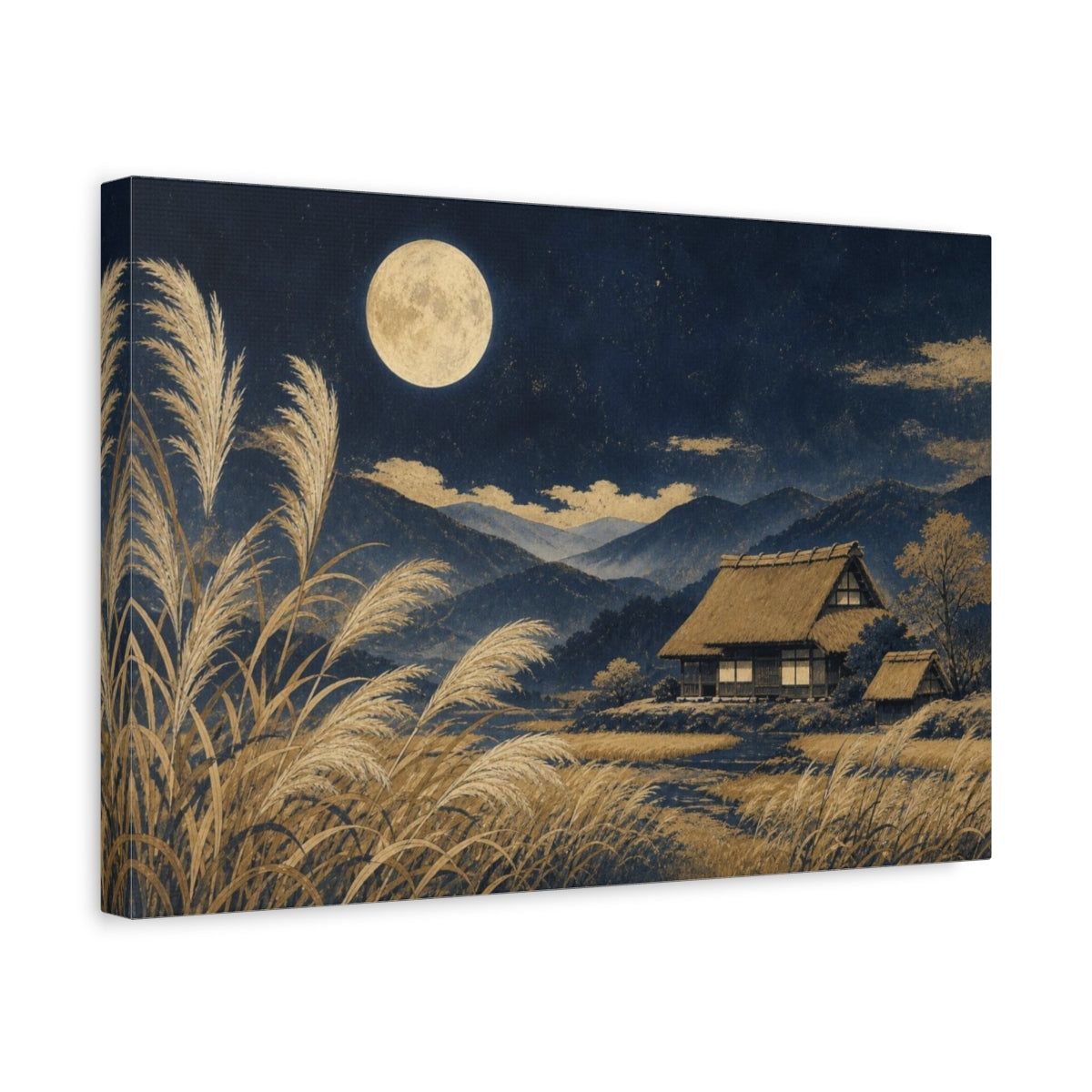 Side Mockup 4. Moon Over Pampas Farmhouse shown as canvas print