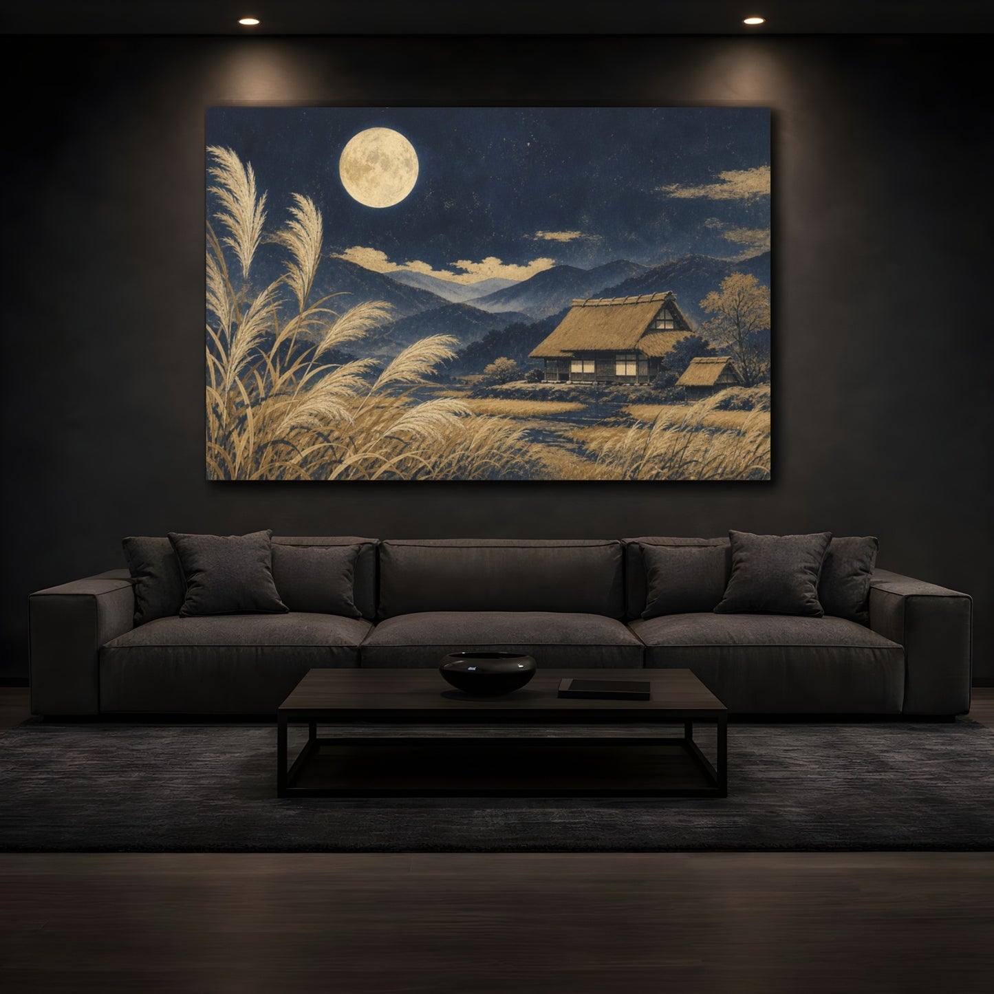 Mockup 3. Moon Over Pampas Farmhouse shown as canvas print