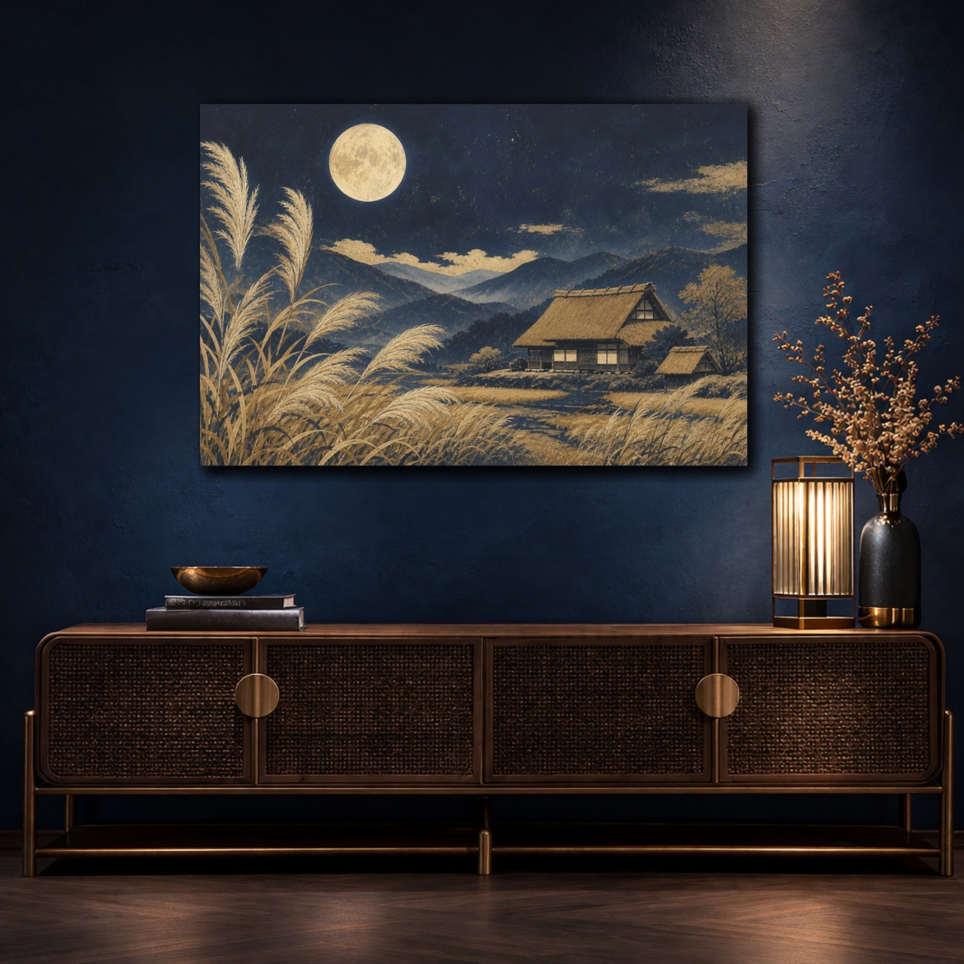 Mockup 4. Moon Over Pampas Farmhouse shown as canvas print