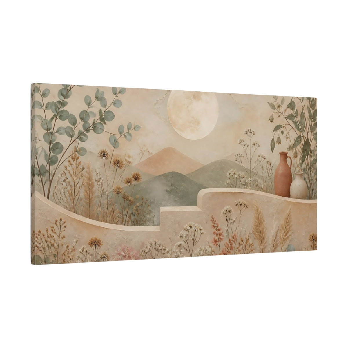 Main Mockup. Moon Over Sage Hills shown as canvas print