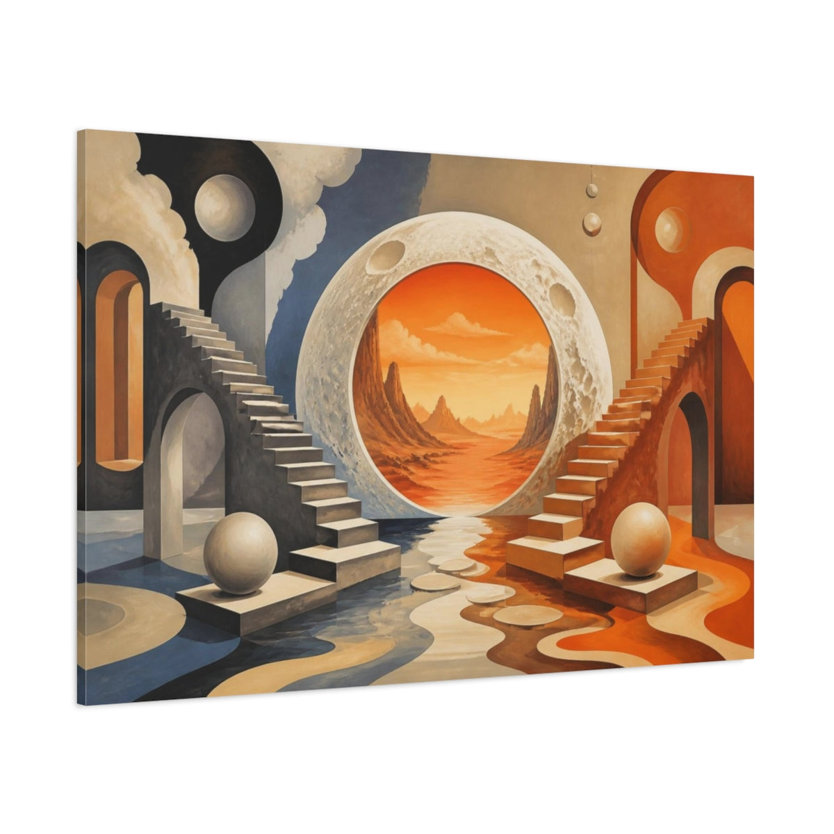 Side Mockup 1. Moon Portal Illusion shown as canvas print