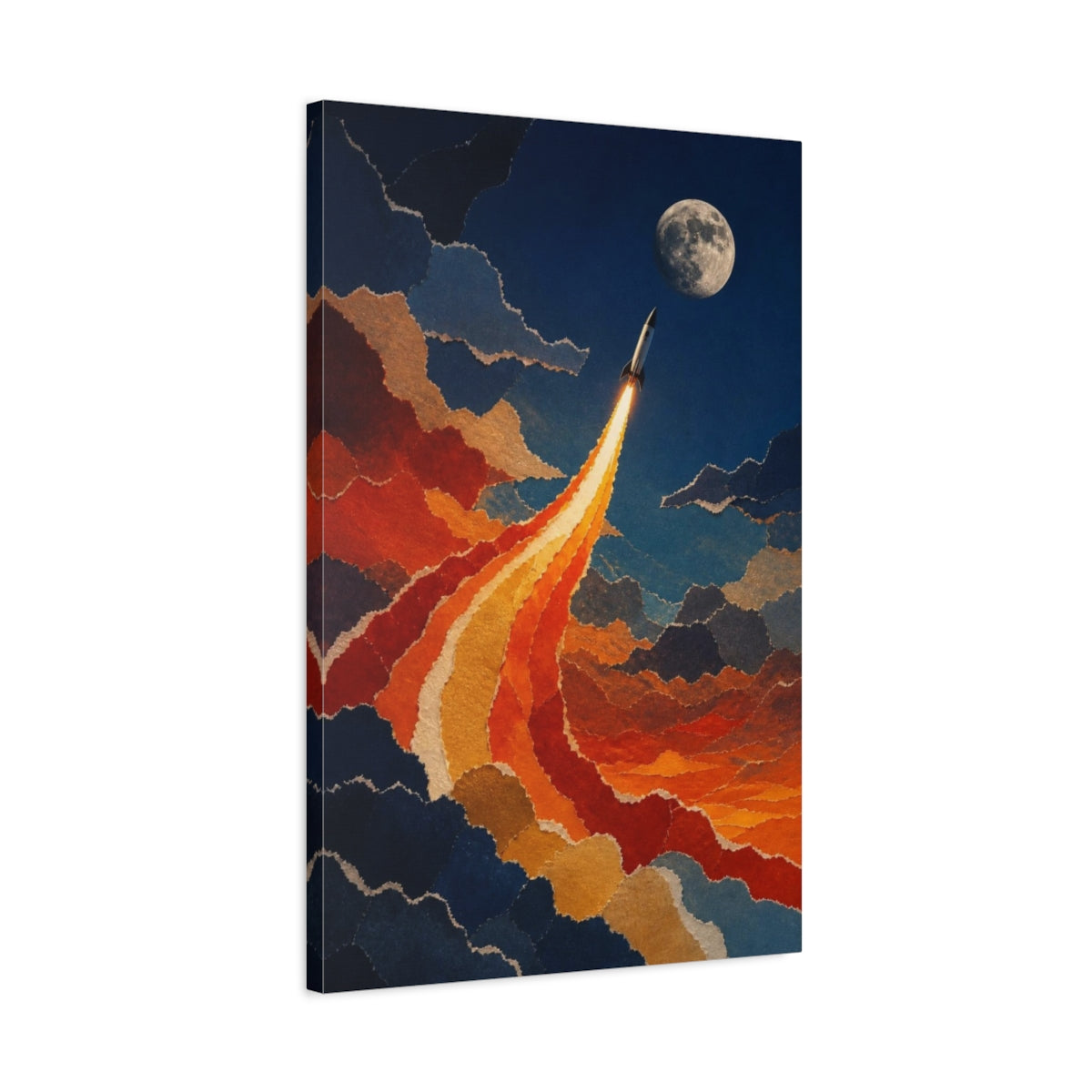 Side Mockup 2. Moonbound Rocket Ascent shown as canvas print