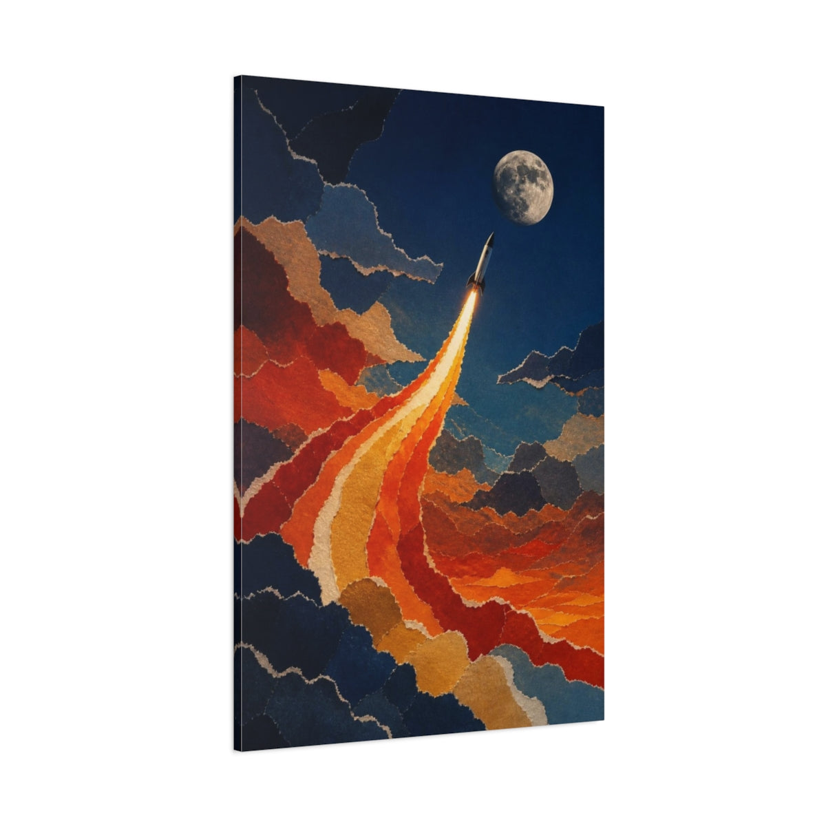 Side Mockup 1. Moonbound Rocket Ascent shown as canvas print