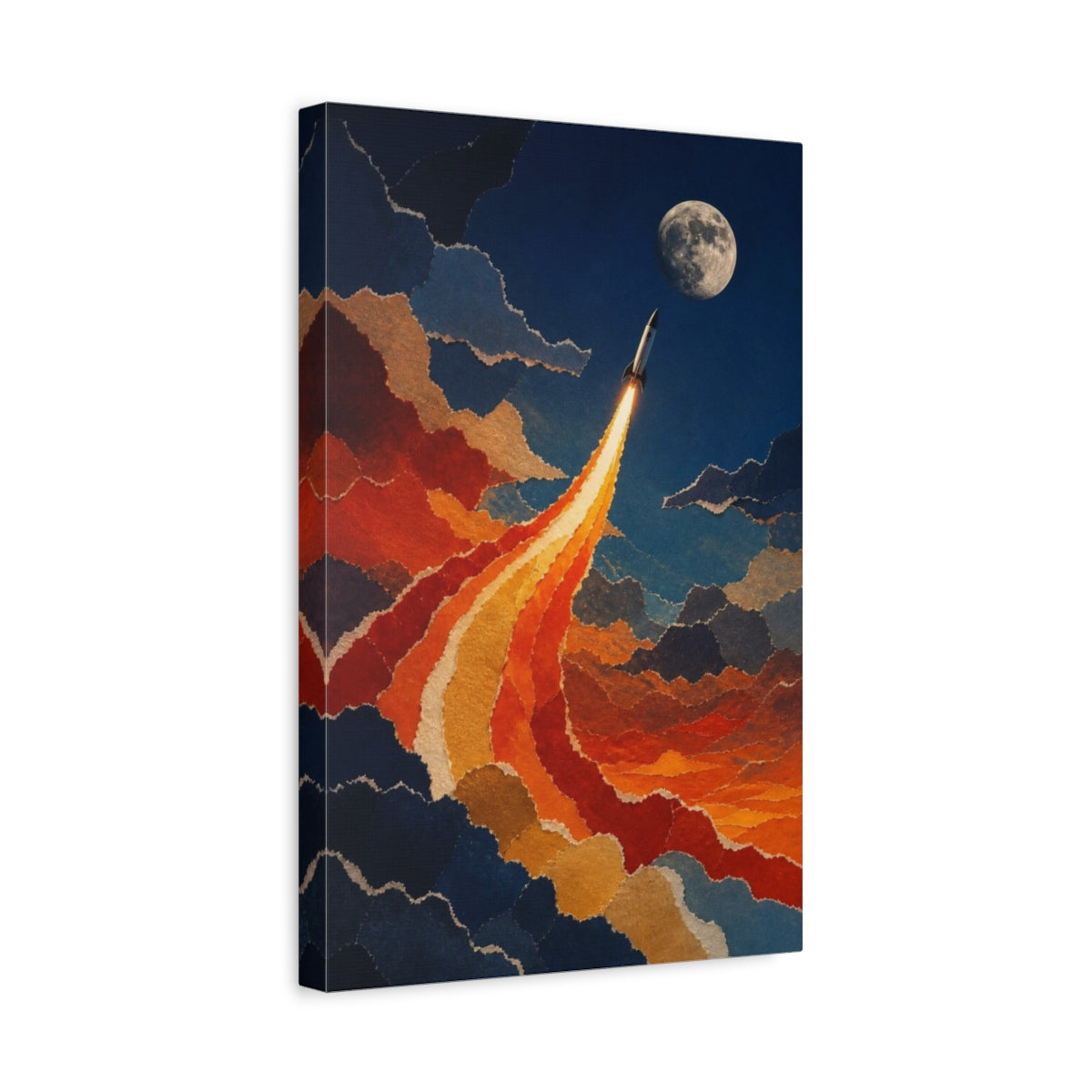 Side Mockup 4. Moonbound Rocket Ascent shown as canvas print