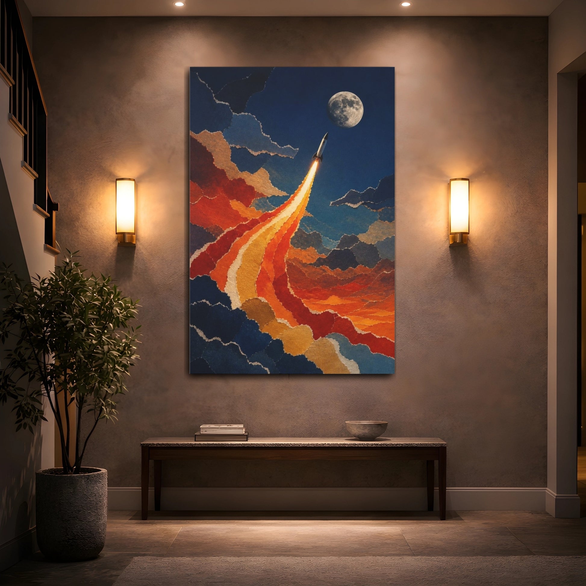 Mockup 2. Moonbound Rocket Ascent shown as canvas print