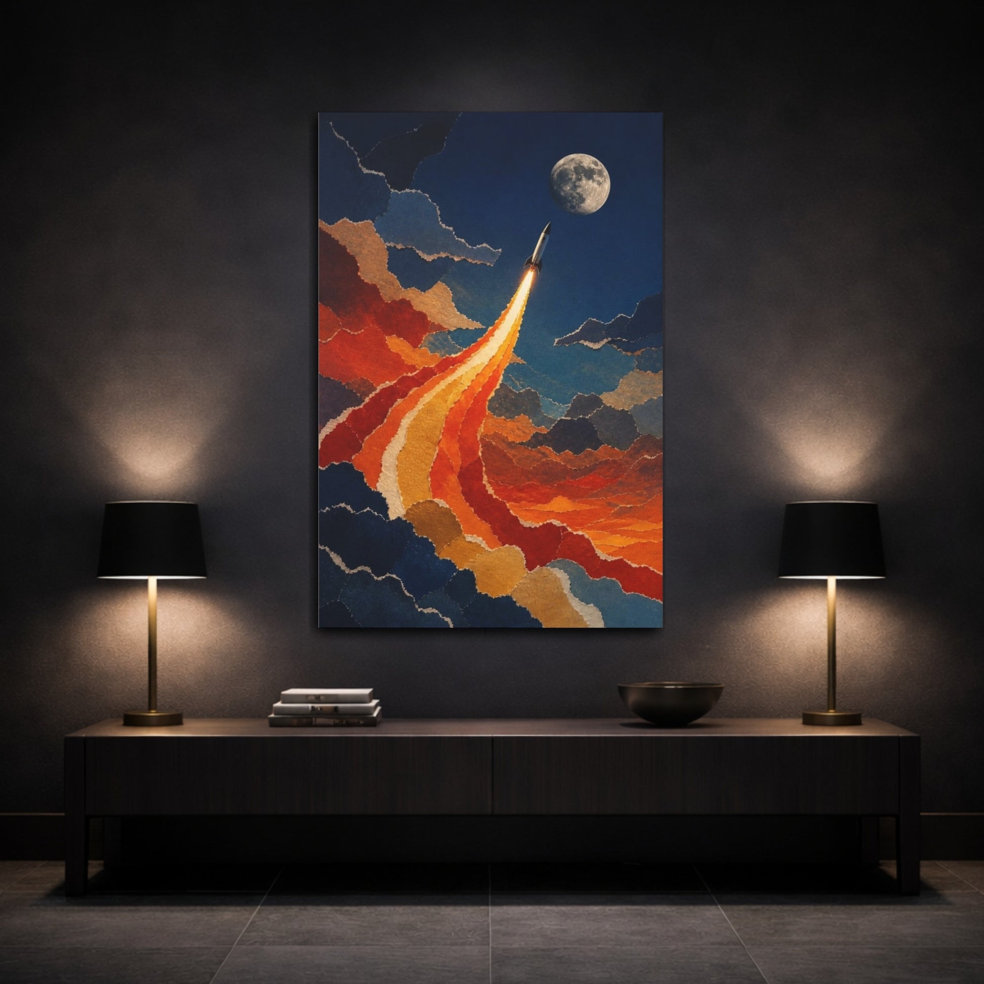 Mockup 3. Moonbound Rocket Ascent shown as canvas print