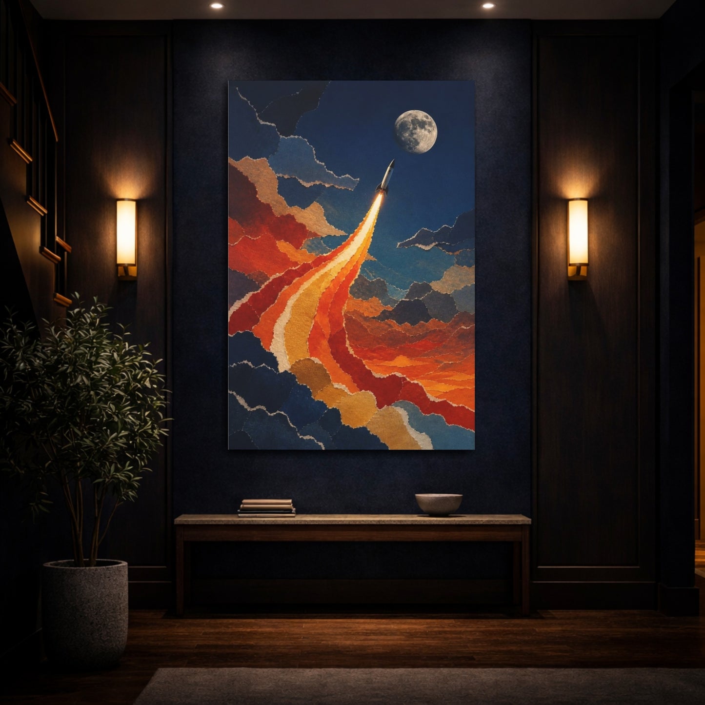Mockup 4. Moonbound Rocket Ascent shown as canvas print
