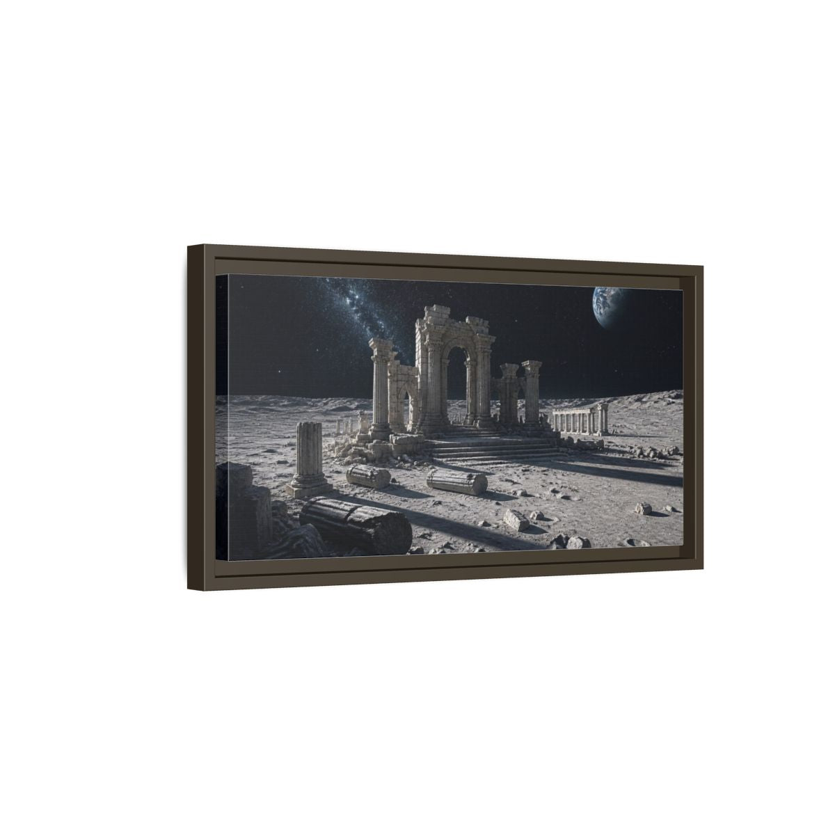 Side Mockup 7. Moonlit Ancient Ruins shown as framed canvas print