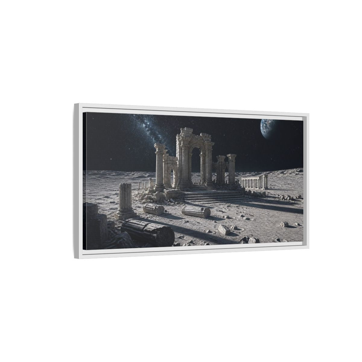 Side Mockup 1. Moonlit Ancient Ruins shown as framed canvas print