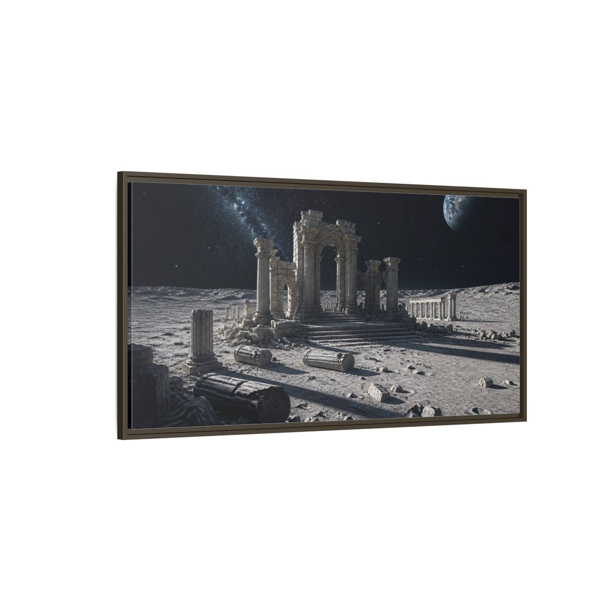 Side Mockup 4. Moonlit Ancient Ruins shown as framed canvas print