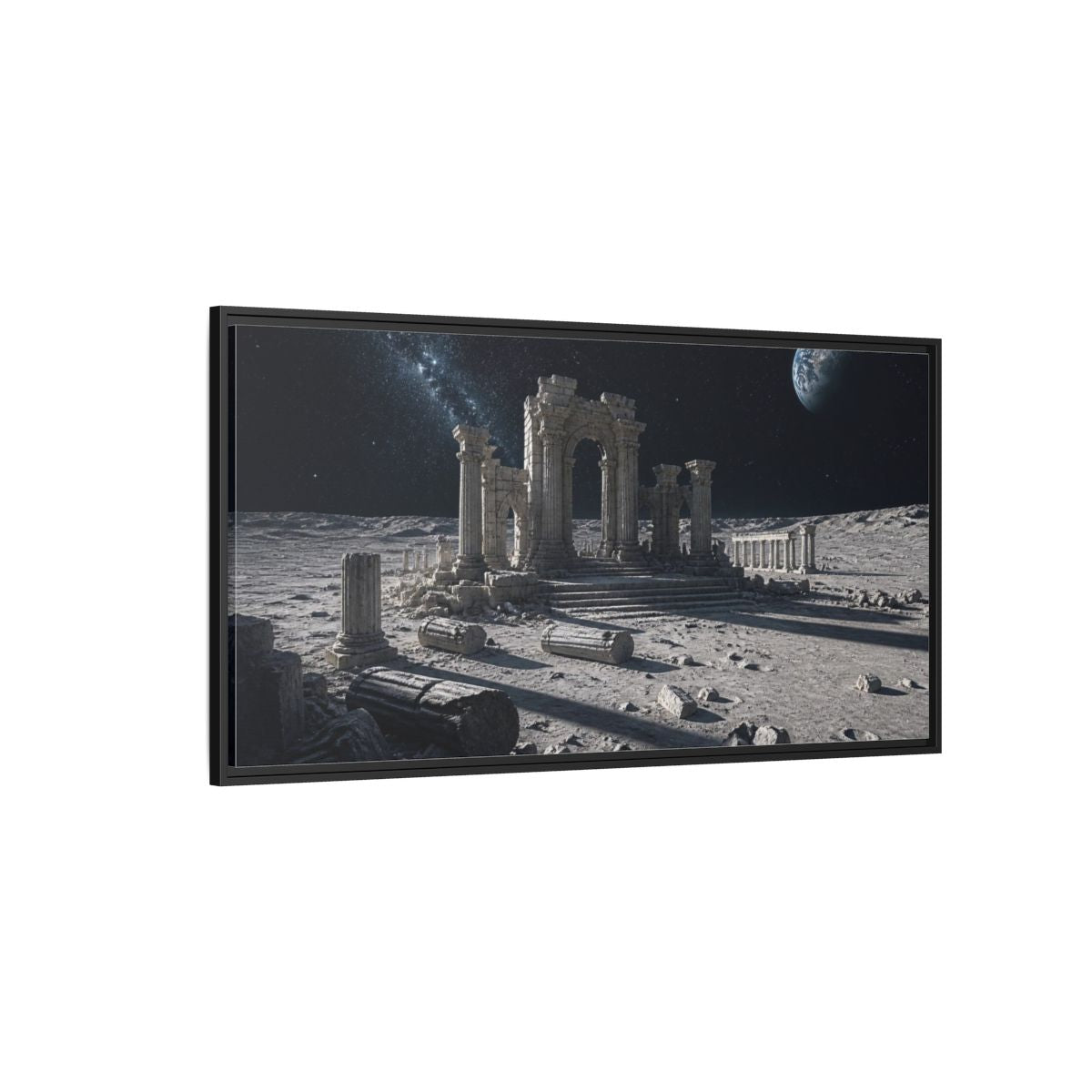Side Mockup 5. Moonlit Ancient Ruins shown as framed canvas print