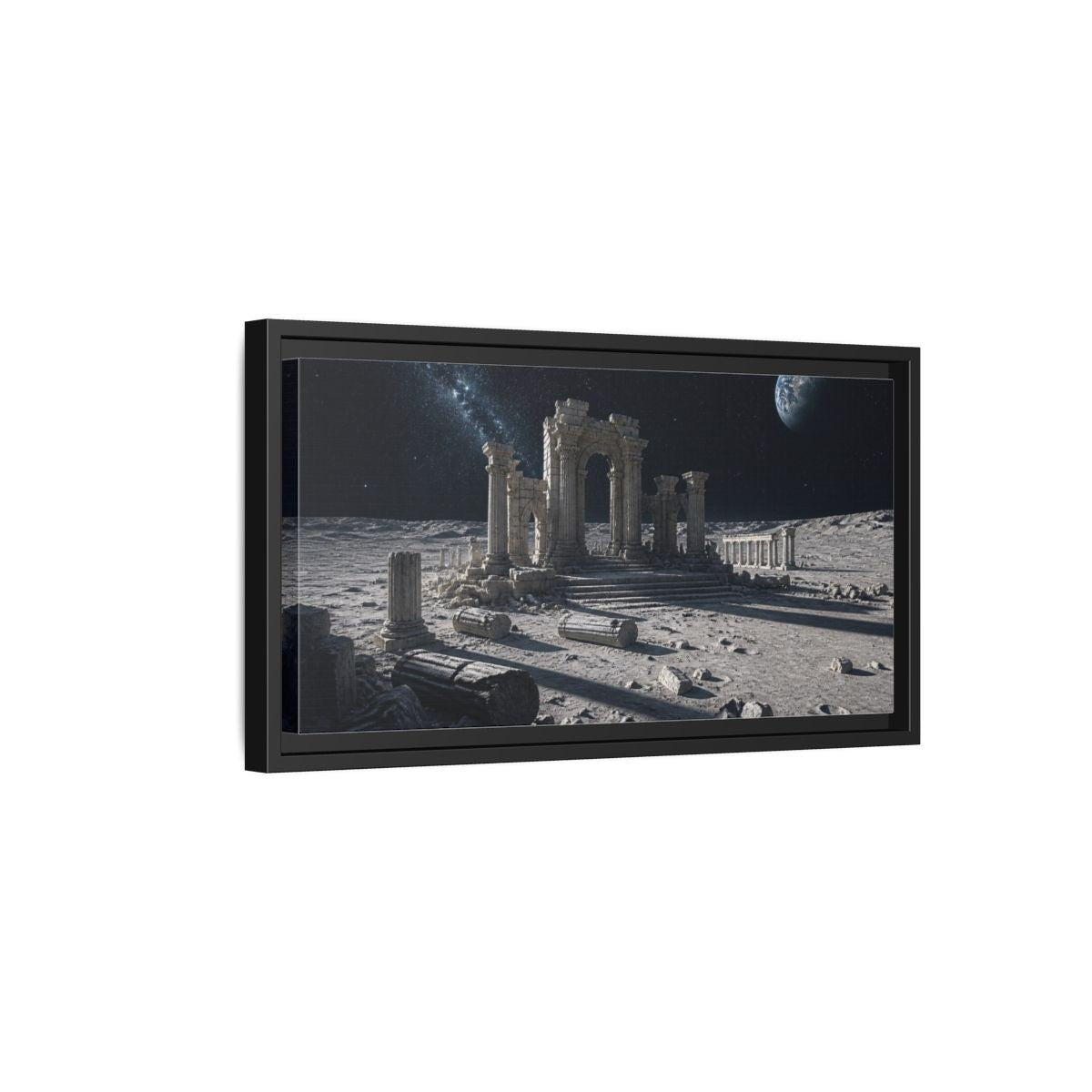Side Mockup 8. Moonlit Ancient Ruins shown as framed canvas print