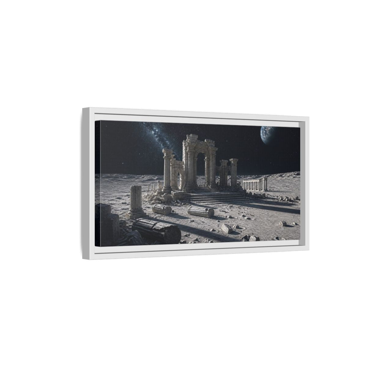 Side Mockup 6. Moonlit Ancient Ruins shown as framed canvas print