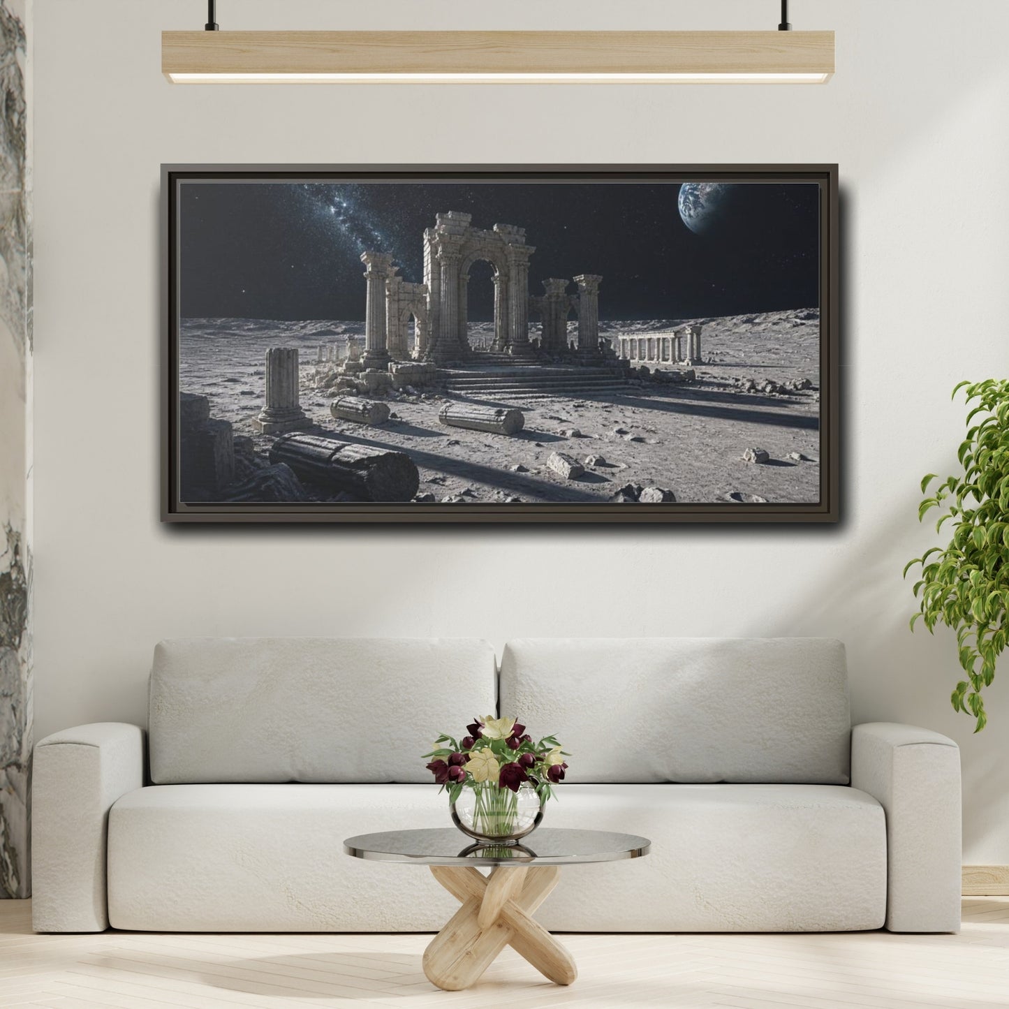 Mockup 2. Moonlit Ancient Ruins shown as framed canvas print