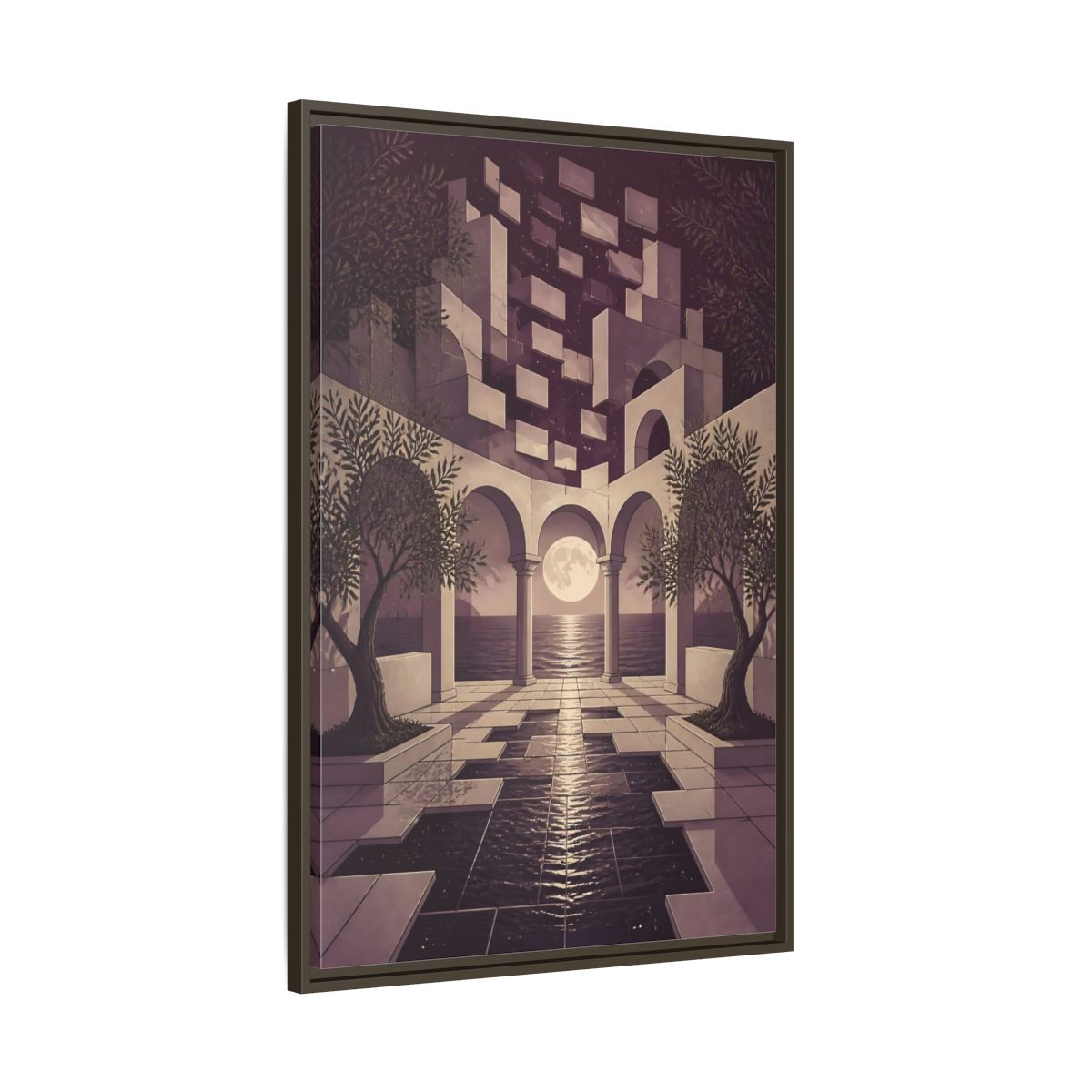 Main Mockup. Moonlit Archway Seascape shown as framed canvas print