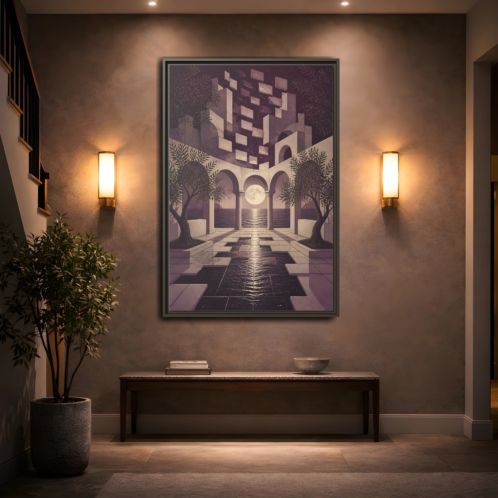 Mockup 2. Moonlit Archway Seascape shown as framed canvas print