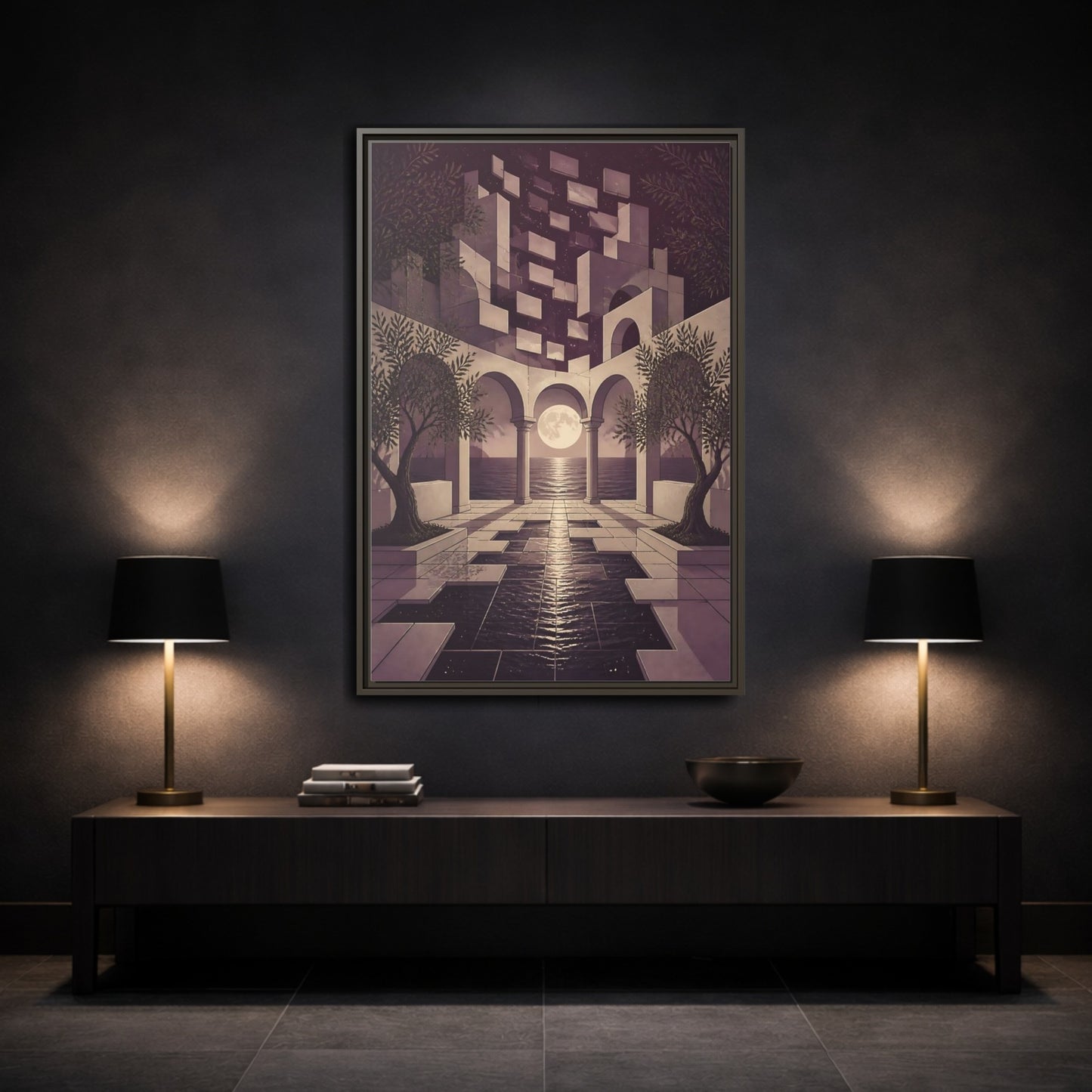 Mockup 3. Moonlit Archway Seascape shown as framed canvas print