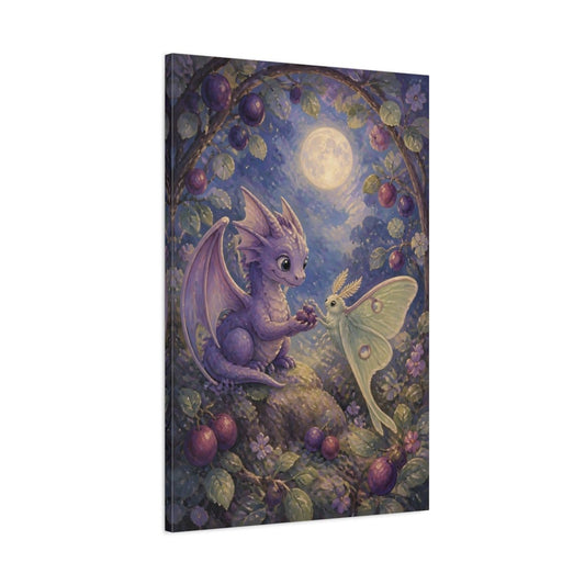 Moonlit Baby Dragon And Moth Canvas Print – Kids Room, Playroom Wall - YesArtYes