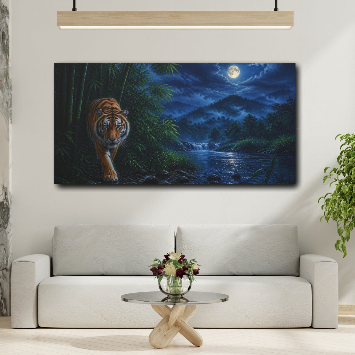 Mockup 2. Moonlit Bengal Tiger Animals shown as canvas print