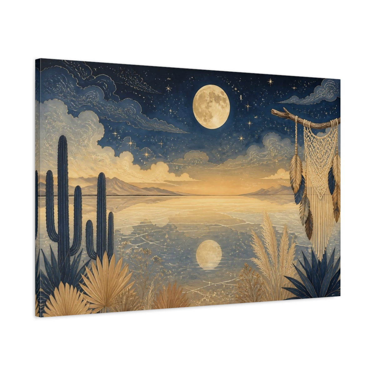 Main Mockup. Moonlit Cactus Landscape shown as canvas print