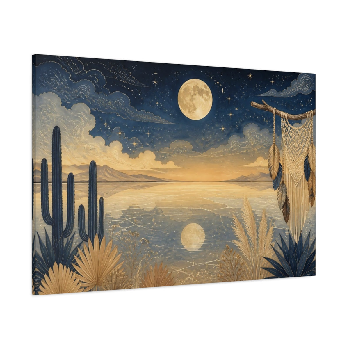 Side Mockup 1. Moonlit Cactus Landscape shown as canvas print