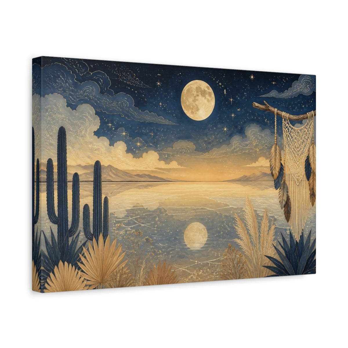 Side Mockup 4. Moonlit Cactus Landscape shown as canvas print