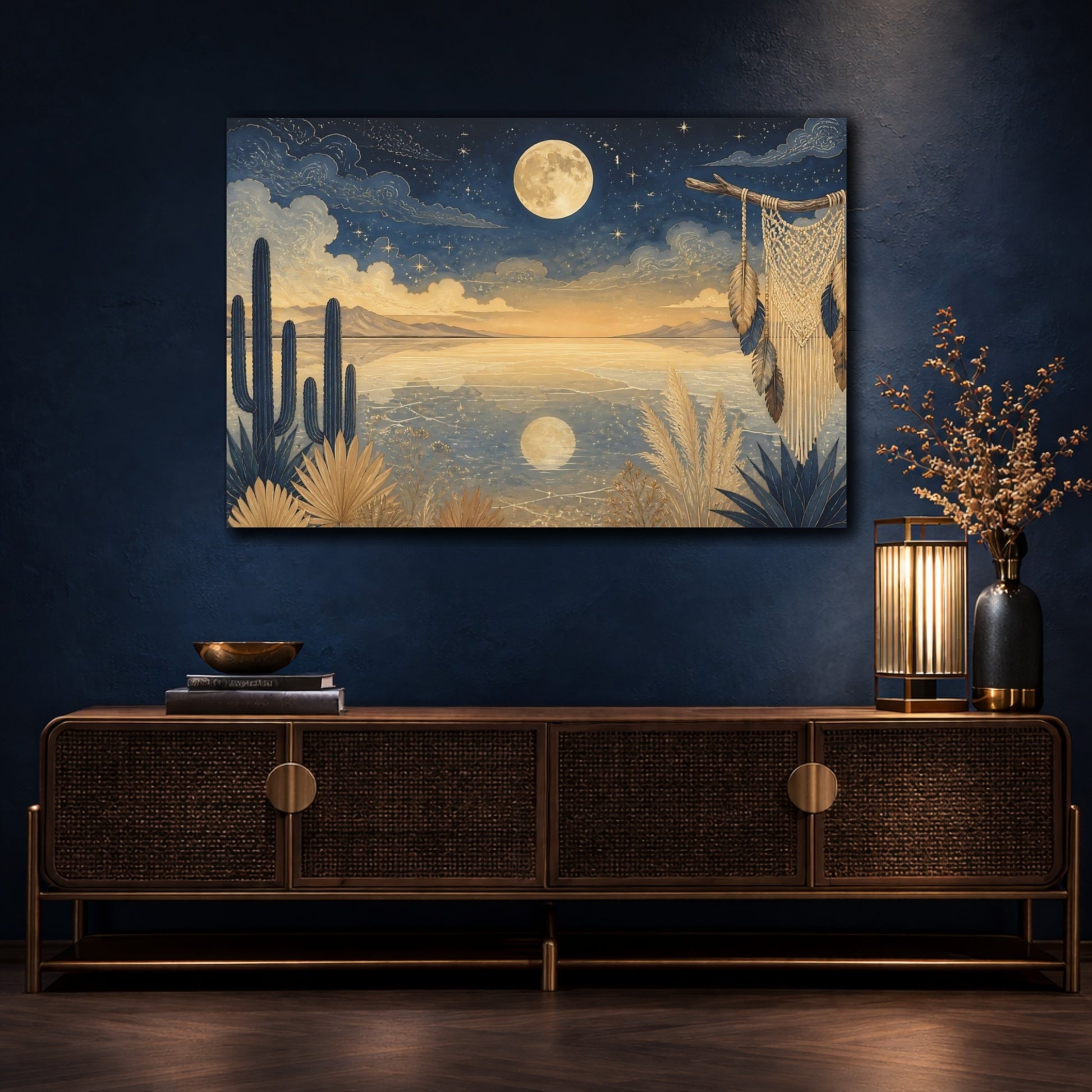 Mockup 4. Moonlit Cactus Landscape shown as canvas print