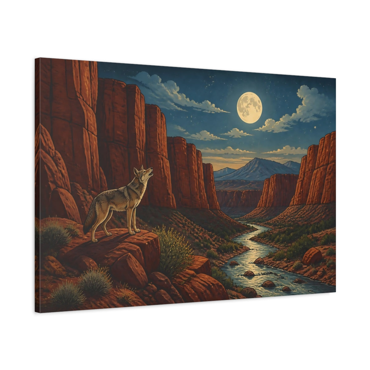 Main Mockup. Moonlit Canyon Coyote shown as canvas print