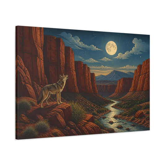 Main Mockup. Moonlit Canyon Coyote shown as canvas print