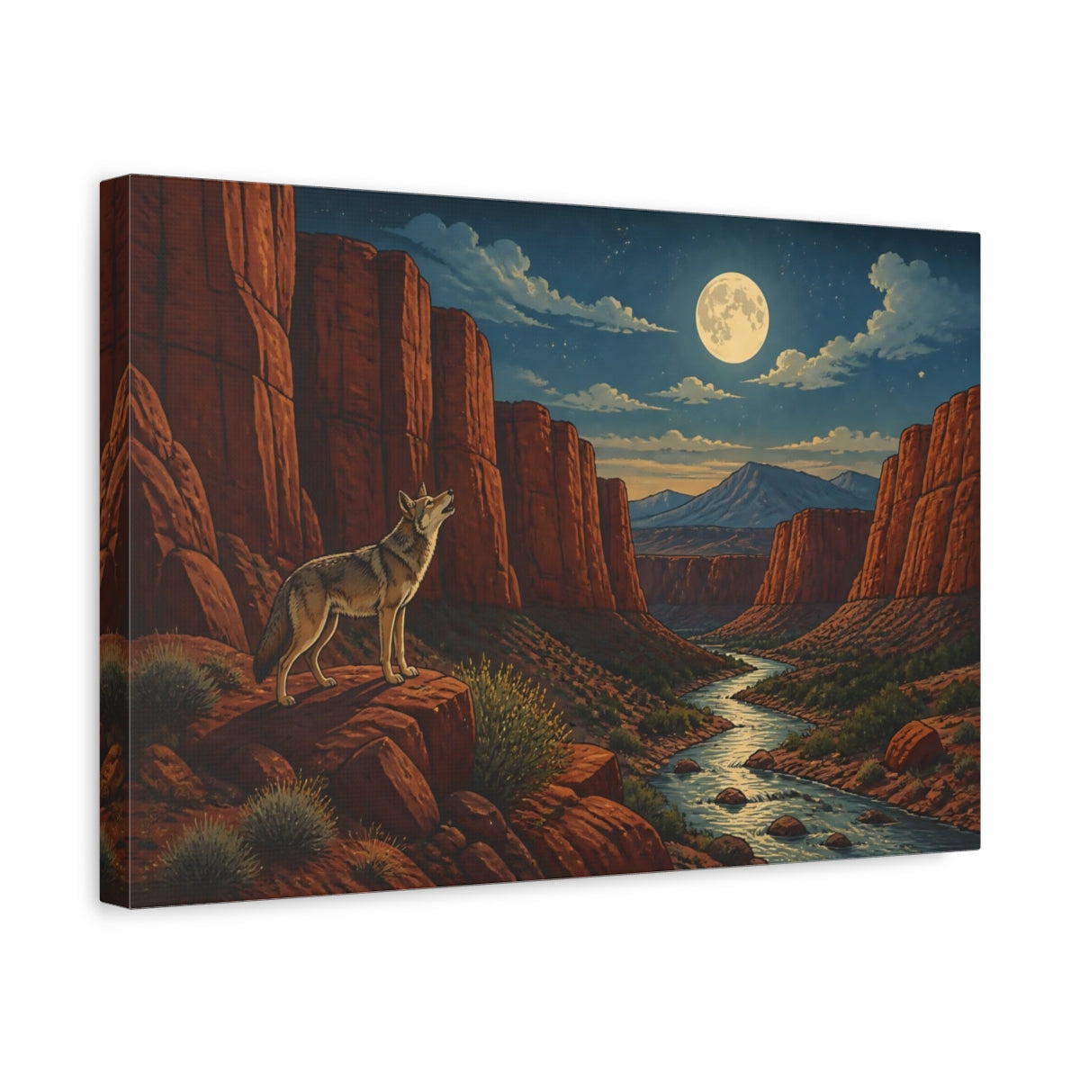 Side Mockup 4. Moonlit Canyon Coyote shown as canvas print