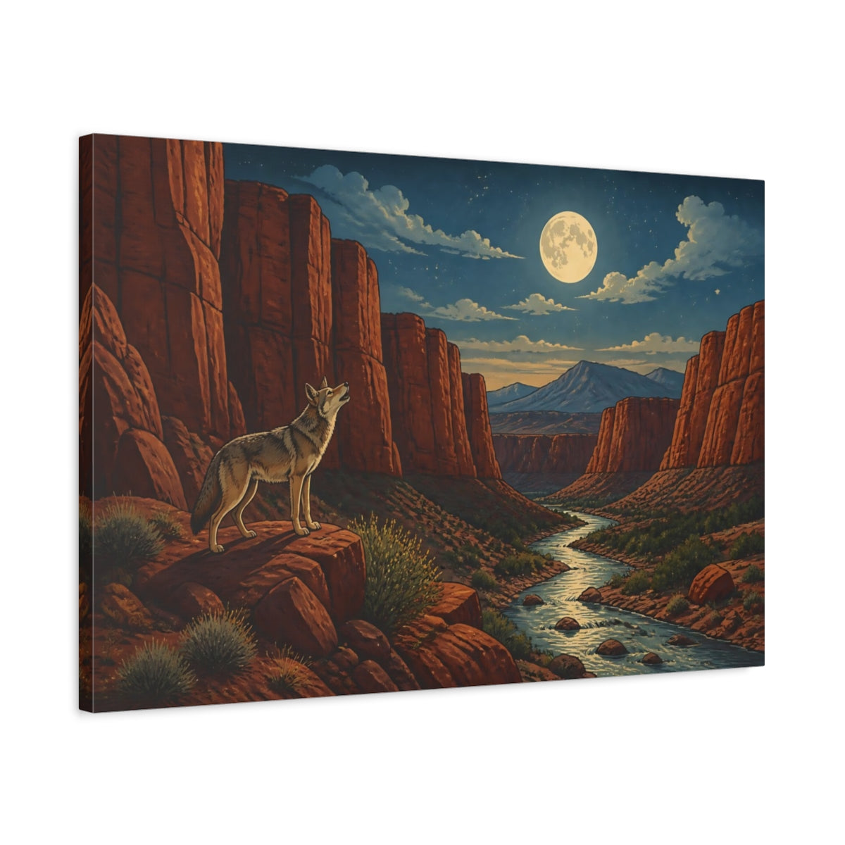 Side Mockup 2. Moonlit Canyon Coyote shown as canvas print