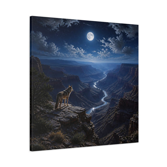 Main Mockup. Moonlit Canyon Coyote Landscape shown as canvas print
