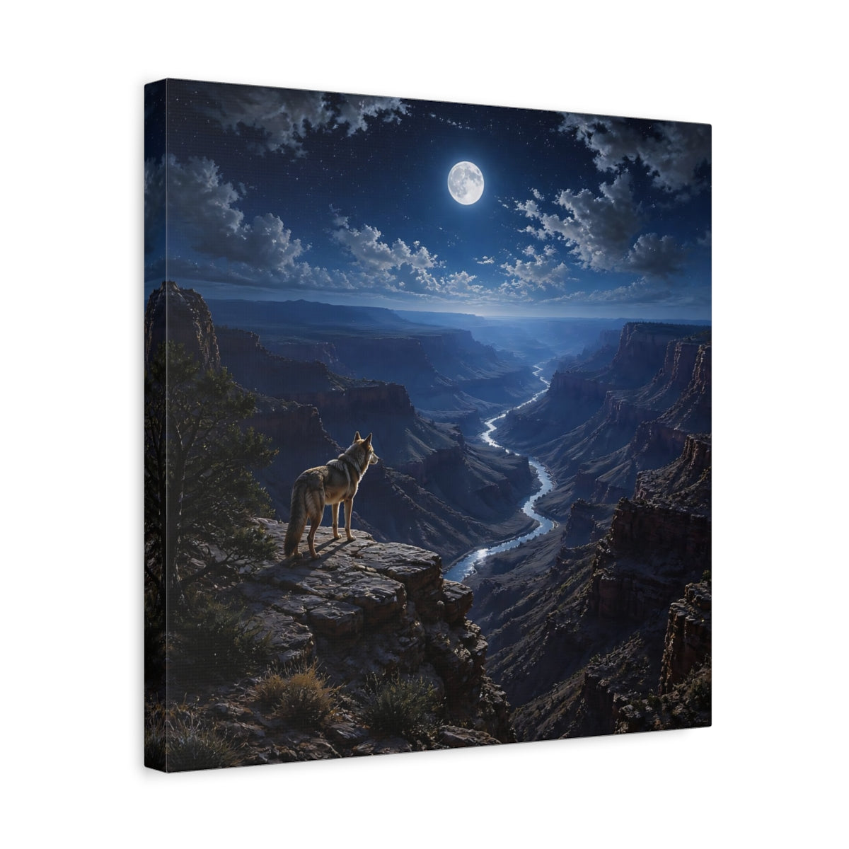 Side Mockup 6. Moonlit Canyon Coyote Landscape shown as canvas print