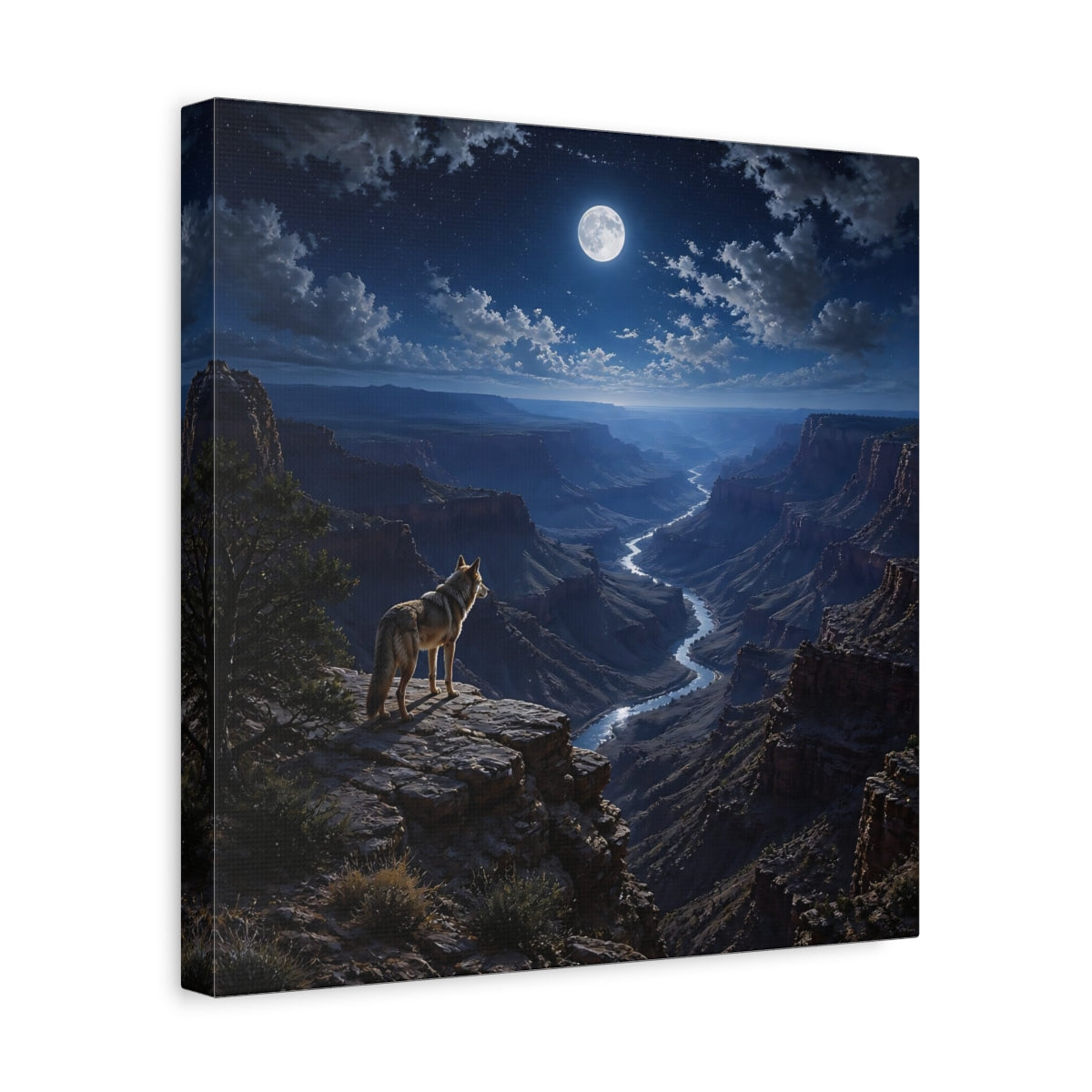 Side Mockup 7. Moonlit Canyon Coyote Landscape shown as canvas print