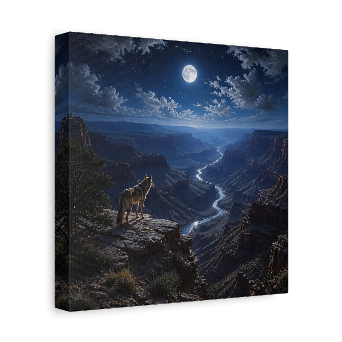 Side Mockup 9. Moonlit Canyon Coyote Landscape shown as canvas print